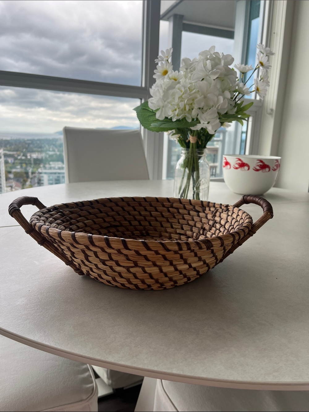 Vintage Woven Handled Decorative Serving Basket - Brown